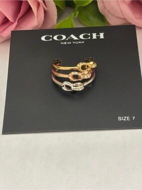 COACH Interlock Signature Pave Crystals Set of 3 Stackable Rings size 7
